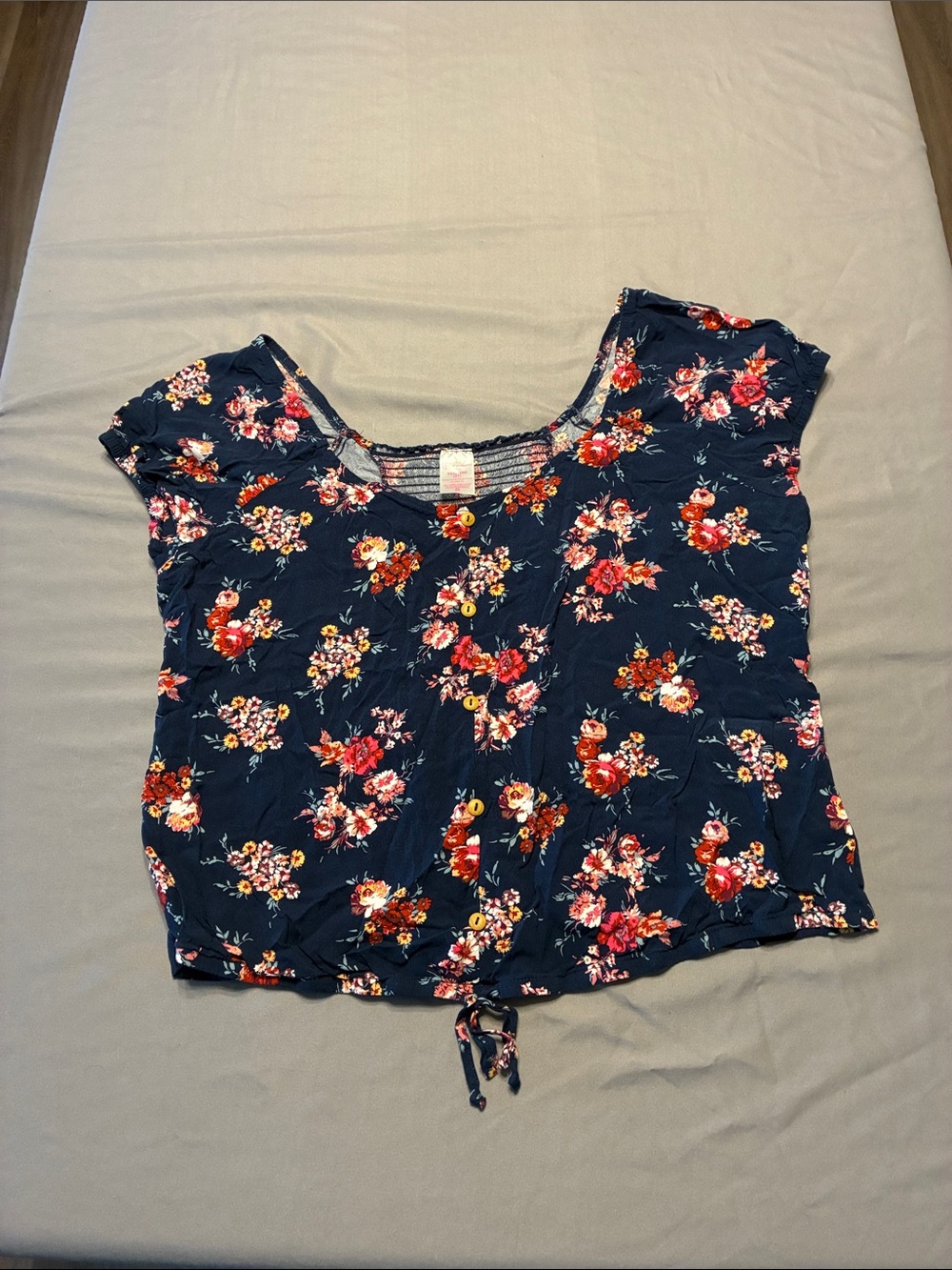 NOBO Navy Floral Button-Front Tie Hem Top